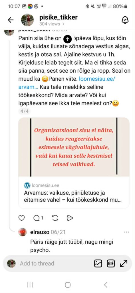 Kõige rohkem hämmastab mind hoopis teatud vaikus. postitusti